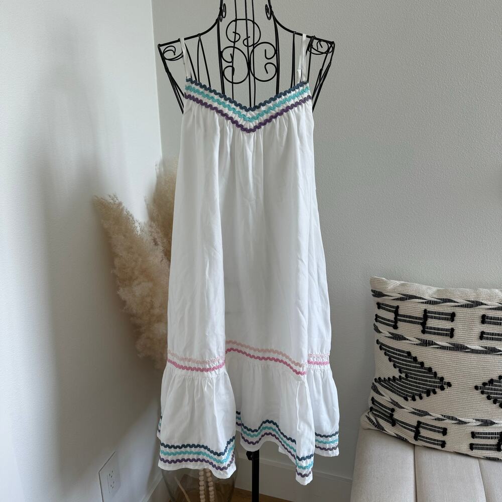 America & Beyond White Rick-Rack Lace Scoop Back Mini Sundress NEW Medium